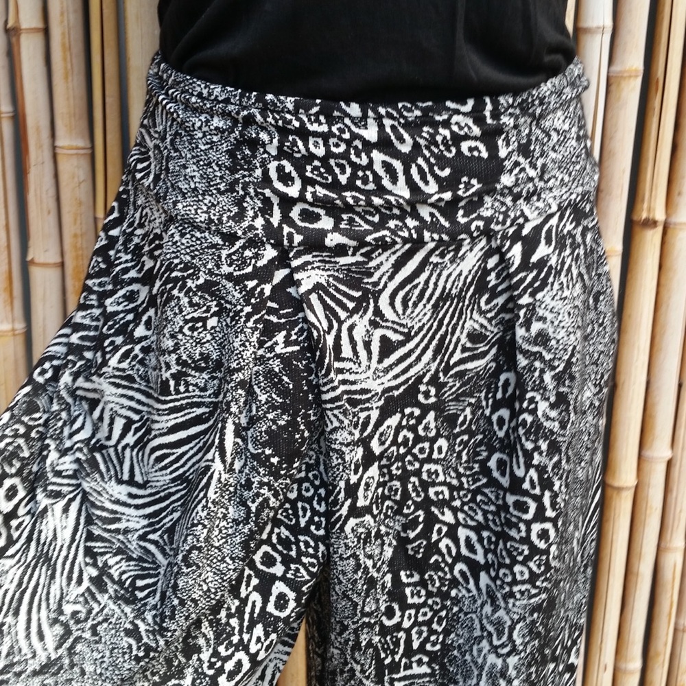 BRAND NEW SEDUZIONE Black & White Leopard Stretch Lounge Harem Pant OS - Picture 1 of 5